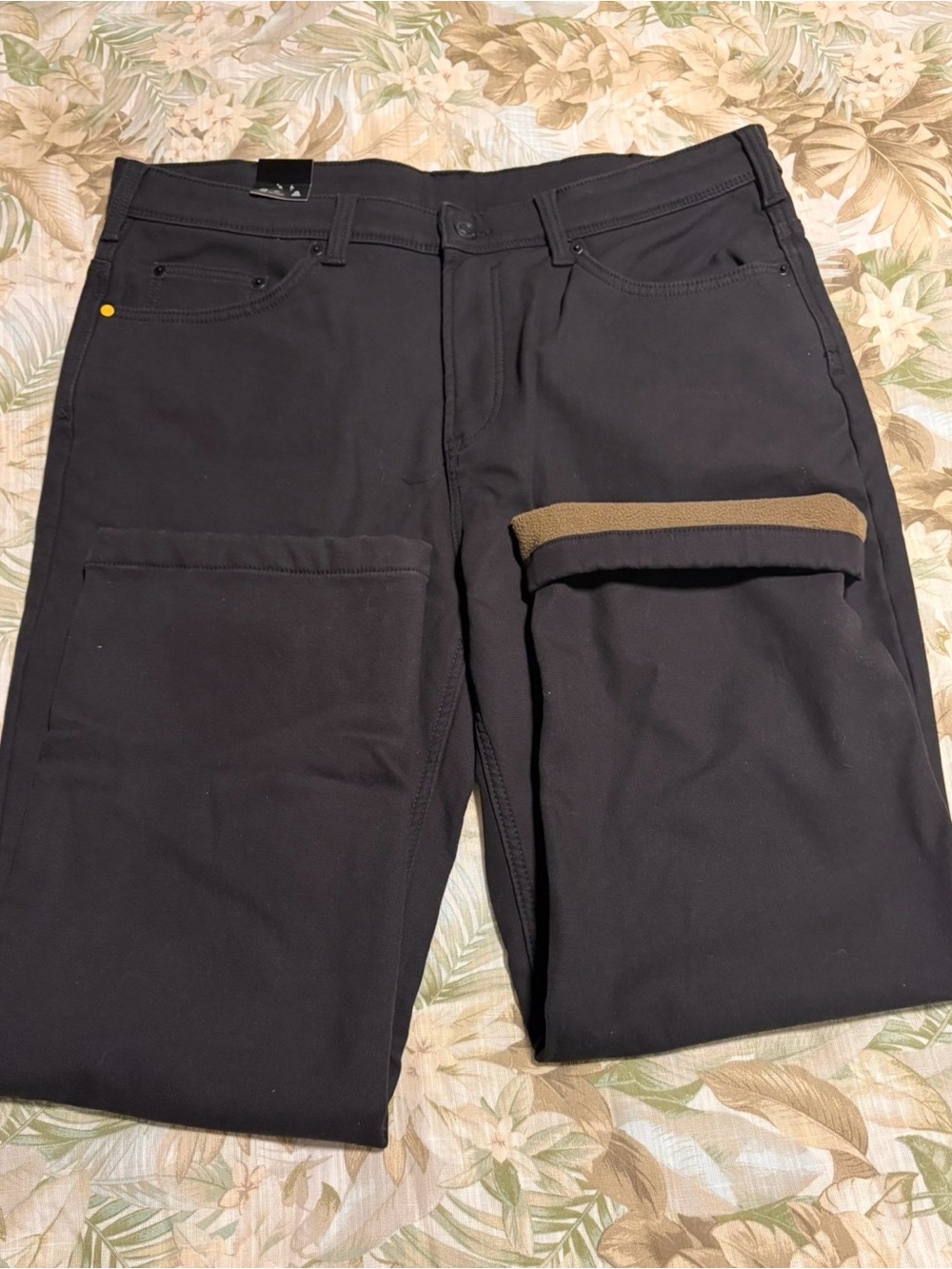 NWT CAT Caterpillar Fleece Lined Work Pants Mens 38 x 29 Black Canvas Insulated